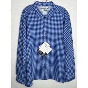 ExOfficio Buzz Off Crosscheck Shirt Mens Large Blue Check Insect Shield Hiking
